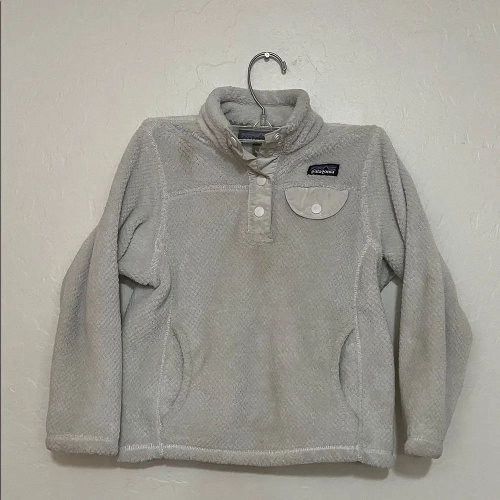 Patagonia Kids Light Gray Snap Button Pockets Fleece Gorpcore Outdoor Hiking